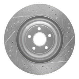 Jaguar XKR Brake Rotor (1) - Right Rear - R1 Concepts - Drilled & Slotted - Silver - `08-`09